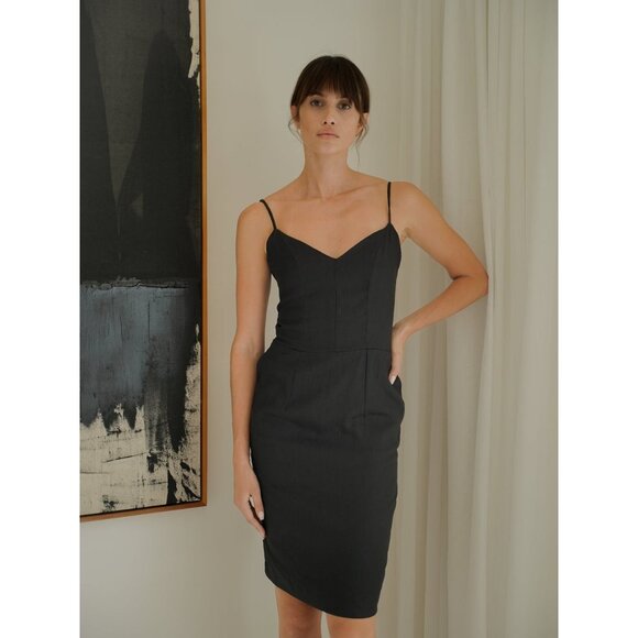 Lu-ciee Black Linen Pencil Dress Minimalist Eco Friendly Beachy Sustainable Sz L - Picture 1 of 9